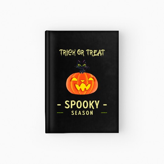 Spooky Season Trick or Treat Cat on Pumpkin Hardcover Journal