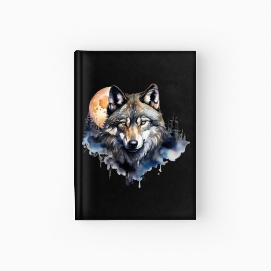Wolf Portrait Under Full Moon Design Hardcover Journal