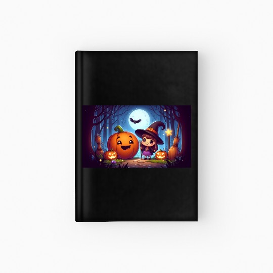 Halloween Witch and Jack-o'-Lantern Scene Hardcover Journal