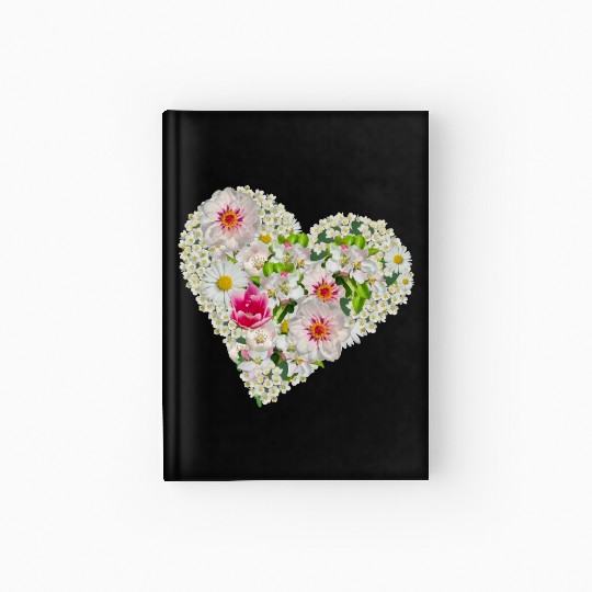 heart of flowers blossoms daisy tulip pink peony Hardcover Journal