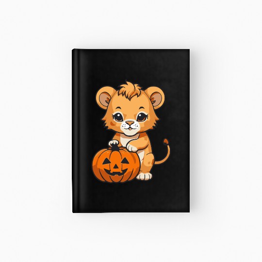 baby lion with a halloween pumpkin Hardcover Journal