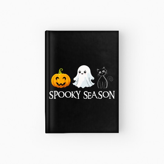 Spooky Season Halloween Pumpkin Cute Cat Paw Ghost Hardcover Journal