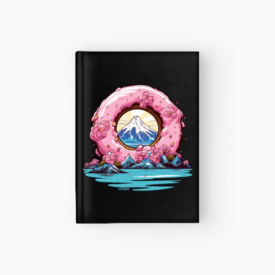 Japan Sakura Blossom Mount Fuji Donut Hardcover Journal