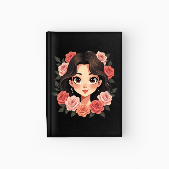 Floral Beauty Anime Girl Portrait Hardcover Journal