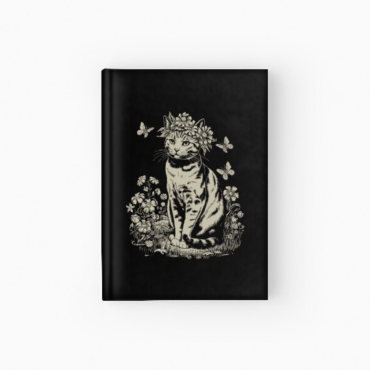 Cottagecore Cat with Flower Crown in Garden Hardcover Journal