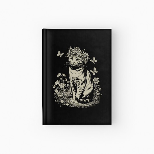 Cottagecore Cat with Flower Crown in Garden Hardcover Journal