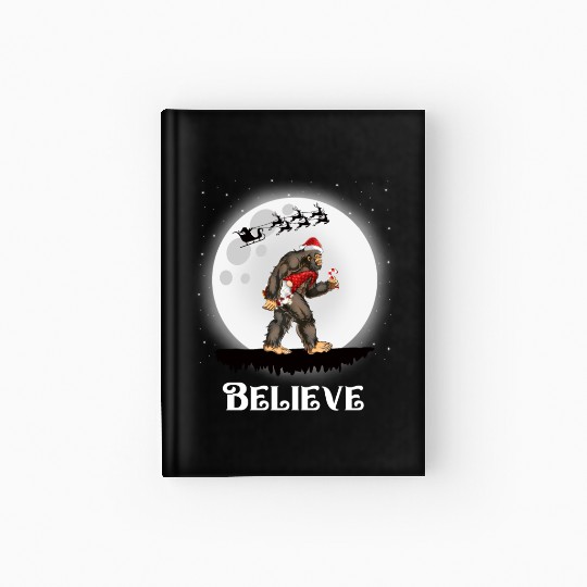 Believe Santa Bigfoot Carrying Gnome Christmas Hardcover Journal