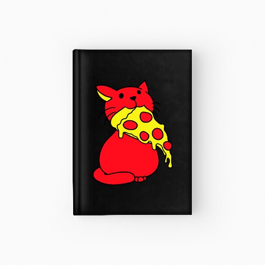 Cat Eats Yummy Salami Pizza Hunger Fast Food Mouth Hardcover Journal