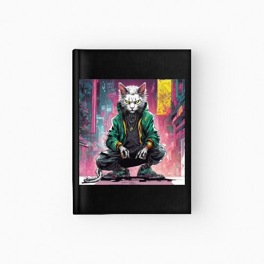 Urban Cyberpunk Cat Rebel Hardcover Journal