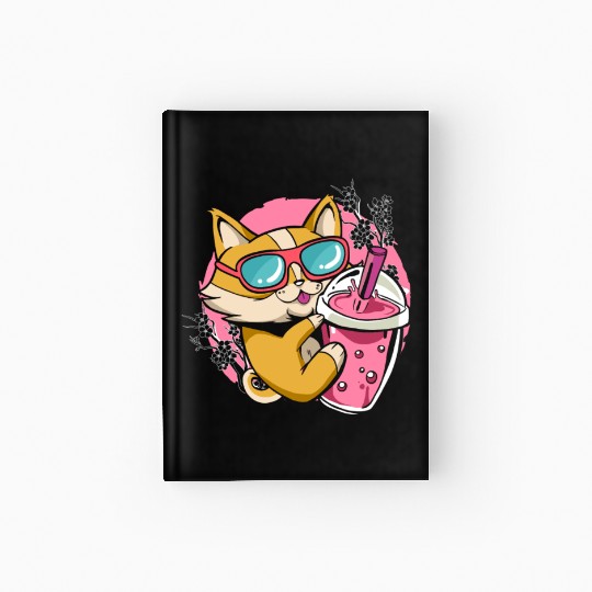 Kitten Kawaii Boba Milk Tea Drinking Cat Hardcover Journal