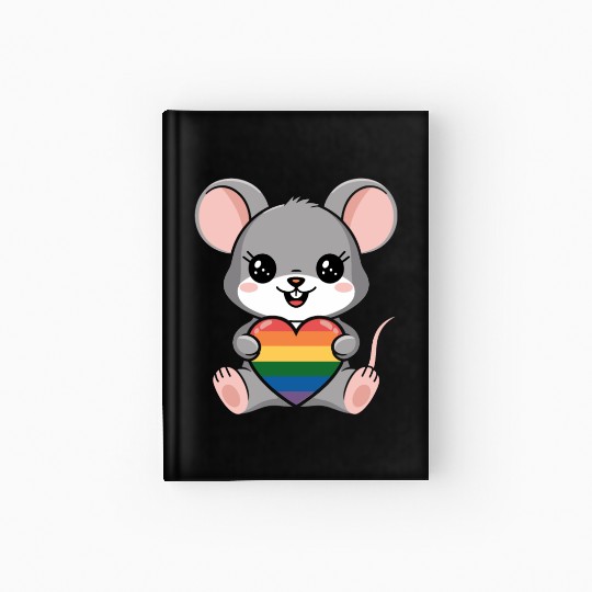 LGTBQ Cute Mouse Holding Rainbow Heart Hardcover Journal