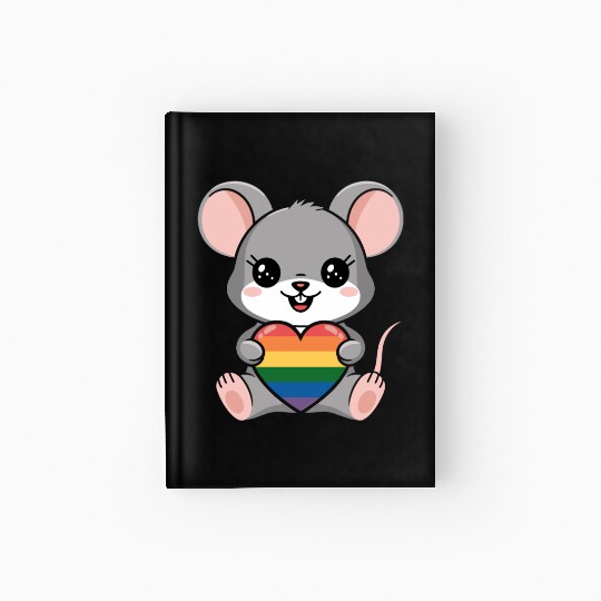 LGTBQ Cute Mouse Holding Rainbow Heart Hardcover Journal
