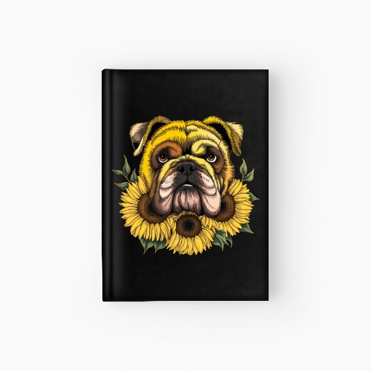 Sunflower Cute Bulldog Dog Flower Gardening Floral Hardcover Journal