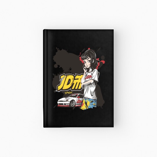 Cute Anime Girl JDM Car Street Racer Hardcover Journal