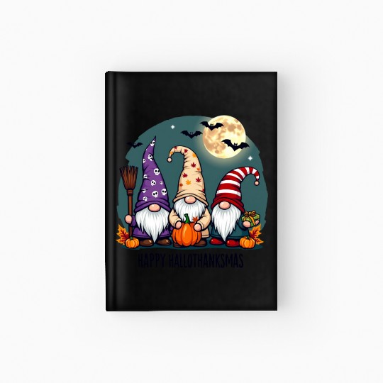 Happy Hallothanksmas Gnomes Celebration with Bats Hardcover Journal