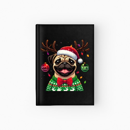 Cute Dog Wearing Santa Hat with Joyful Christmas Hardcover Journal