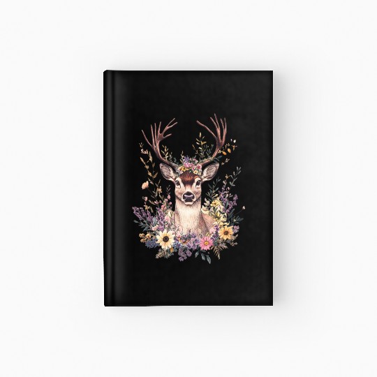Cute Floral Deer Hardcover Journal