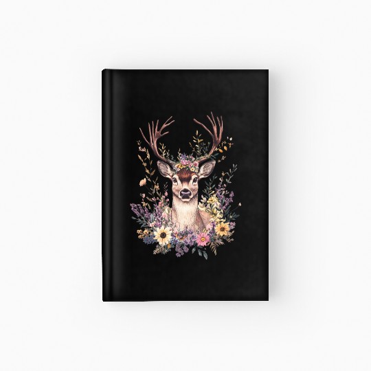 Cute Floral Deer Hardcover Journal