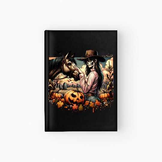 Haunting Cowgirl and Horse in Halloween Graveyard Hardcover Journal