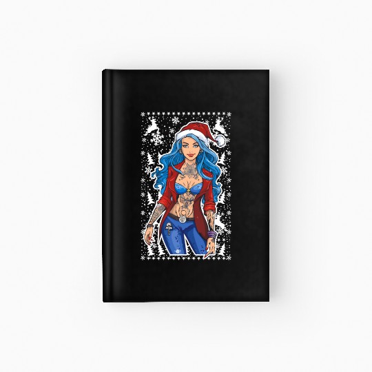 03 Sexy Christmas Woman Blue Hear Deer Tattoos Hardcover Journal