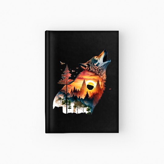 Vintage Wolf Moon Graphic Hardcover Journal – Retro 90s