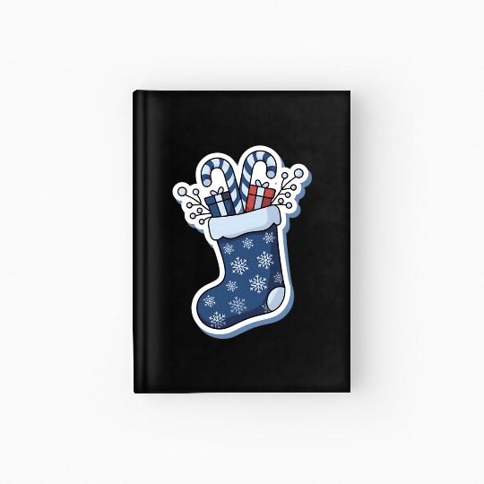 Christmas Stocking Candy Canes Blue And White Hardcover Journal