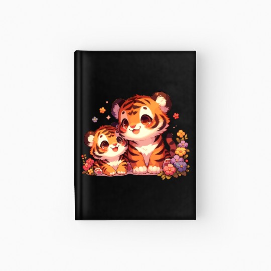 Adorable Tiger Cubs Surrounded By Flowers Hardcover Journal