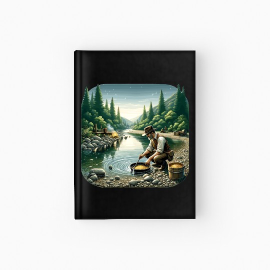 Gold Prospector by the River in a Serene Forest Hardcover Journal