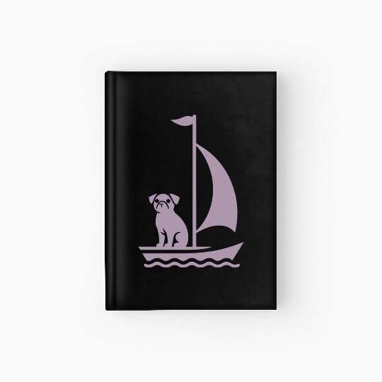 Pug in Boat Silhouette Sailing Minimalist Hardcover Journal