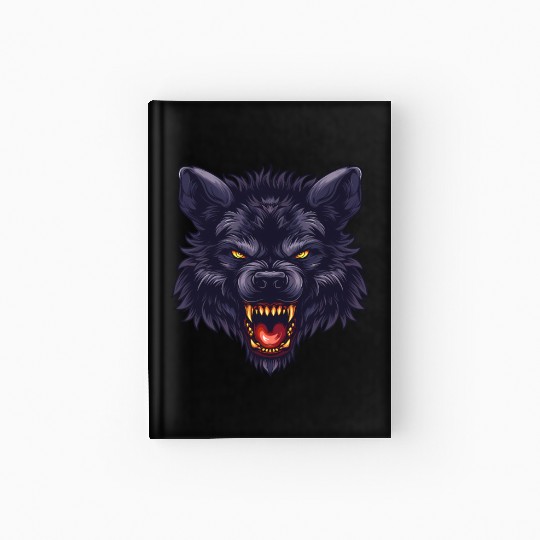 dark wolf face Hardcover Journal