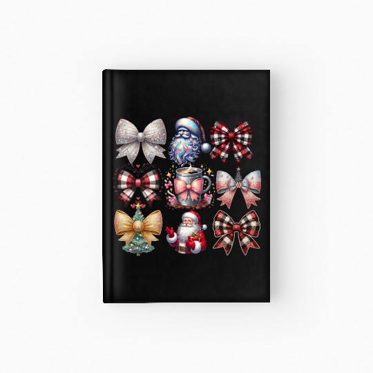 Coquette Bow Santa Christmas Tree Cake Candy Hardcover Journal