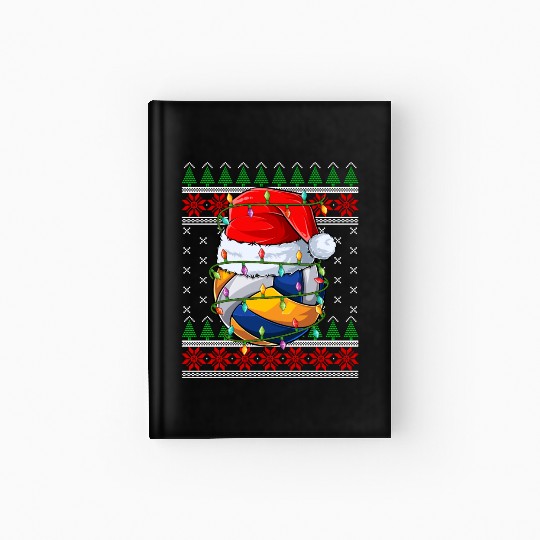 Volleyball Ugly Christmas Santa Hat Hardcover Journal
