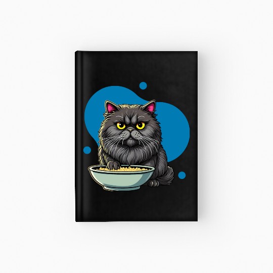 Persian Cat with Food Bowl - Adorable Cartoon Styl Hardcover Journal