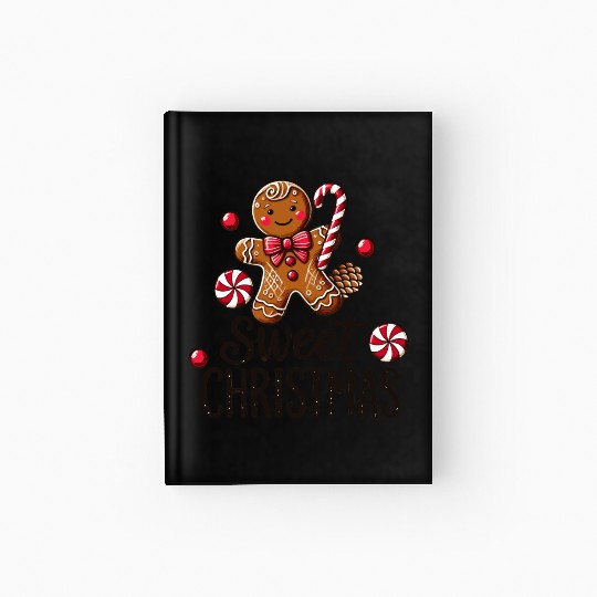 Happy gingerbread man with candy cane Hardcover Journal