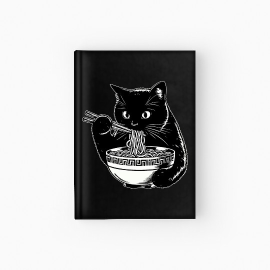 Cat Eating Ramen Noodles Japanese Funny Hardcover Journal