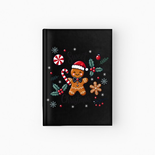 Happy gingerbread man with candy cane Hardcover Journal