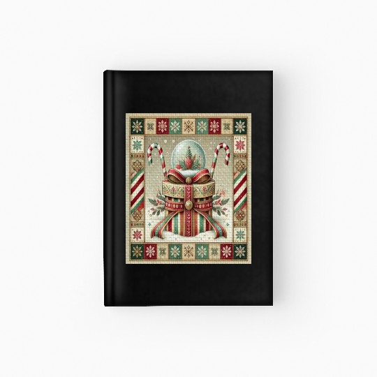 Christmas Snow Globe with Candy Canes and Ribbons Hardcover Journal