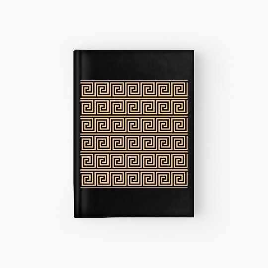 Greek Meander Key Squares Pattern Brown Hardcover Journal