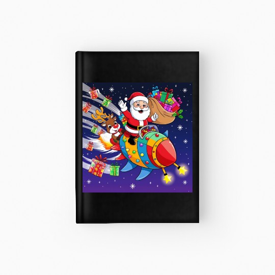 Reindeer with father christmas and spaceship Hardcover Journal