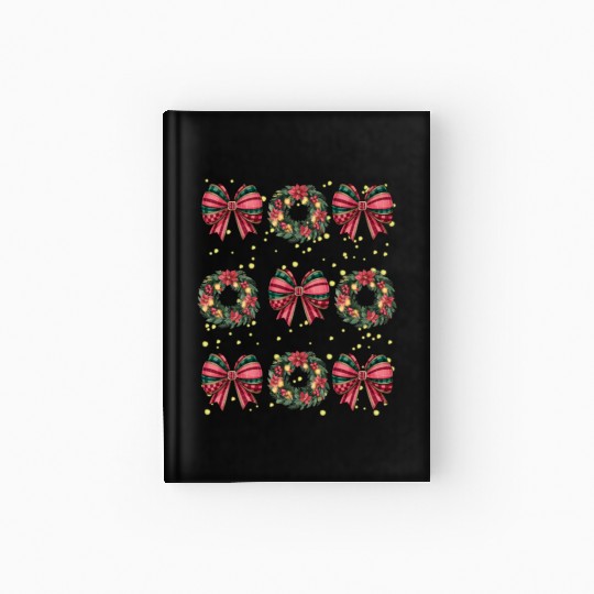 Christmas wreath, Christmas Coquette Bow Hardcover Journal