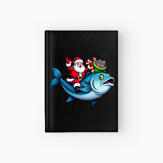 Santa on Bass Merry Fishmas Fishing Christmas Hardcover Journal