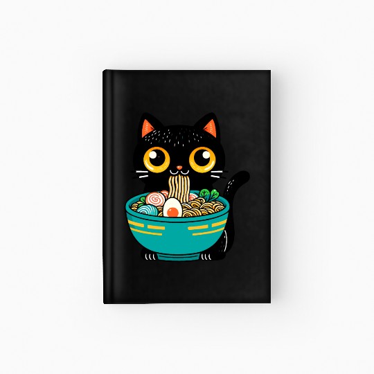 Funny Cat Eating Ramen Japanese Cat Ramen Noodles Hardcover Journal