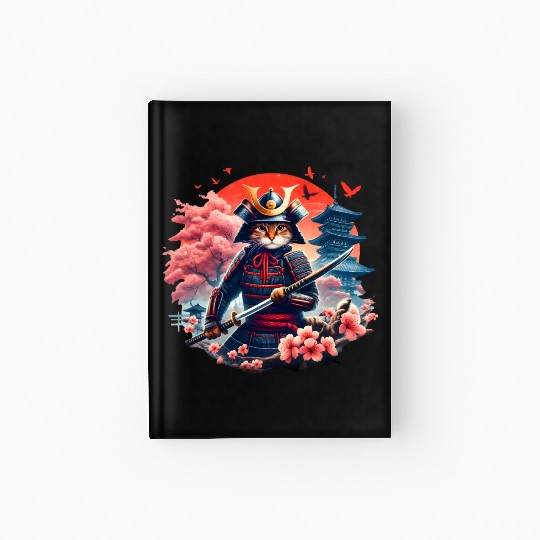 Samurai Cat Graphic Warrior Vintage Japanese Anime Hardcover Journal