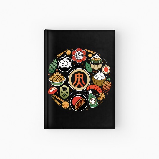 Japanese Cuisine Circle Retro Design Hardcover Journal