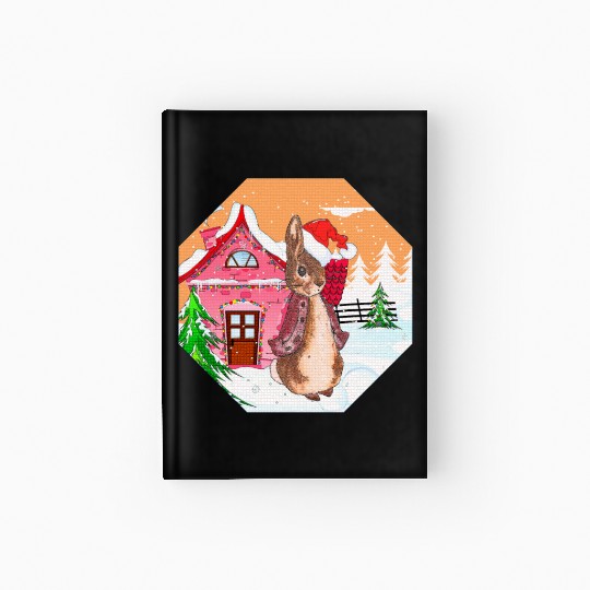 A rabbit walking on Christmas Day Hardcover Journal