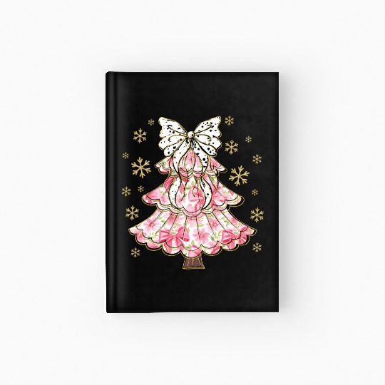 Preppy Pink Coquette Bow Xmas Tree Hardcover Journal