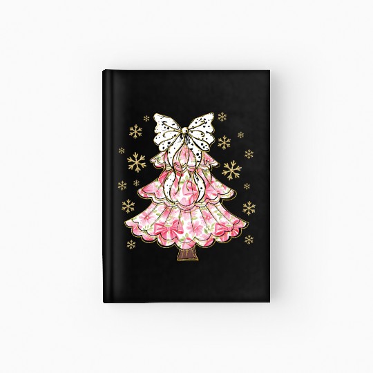 Preppy Pink Coquette Bow Xmas Tree Hardcover Journal