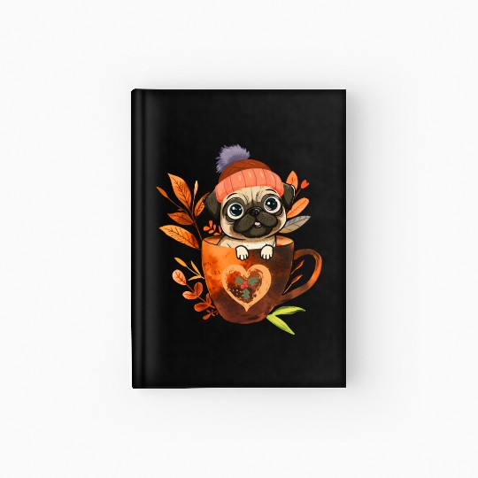 Pug in A Coffee Cup with Christmas Hardcover Journal