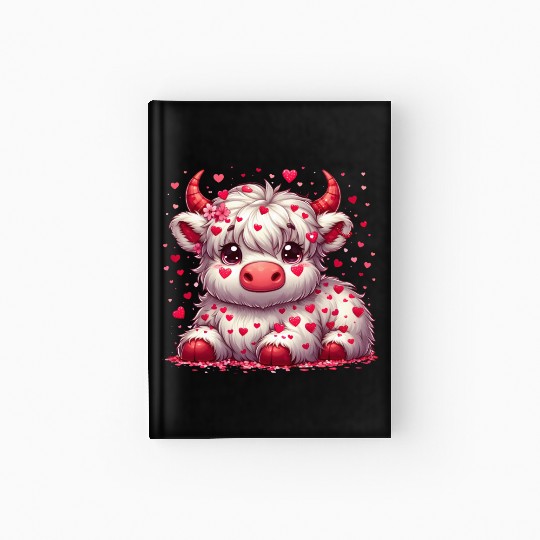 Cute cartoon valentines highland cow Hardcover Journal