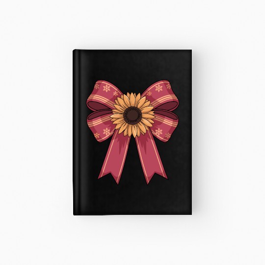 Sunflower on Red Bow With Snowflakes Hardcover Journal